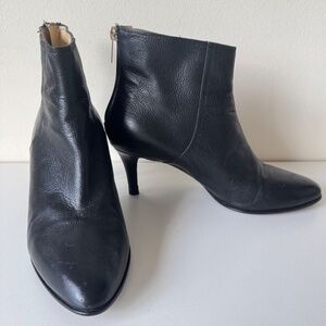 JIMMY CHOO Pointy Toe Bootie Black Leather Size 37 Italy Worn 1X Zip Up